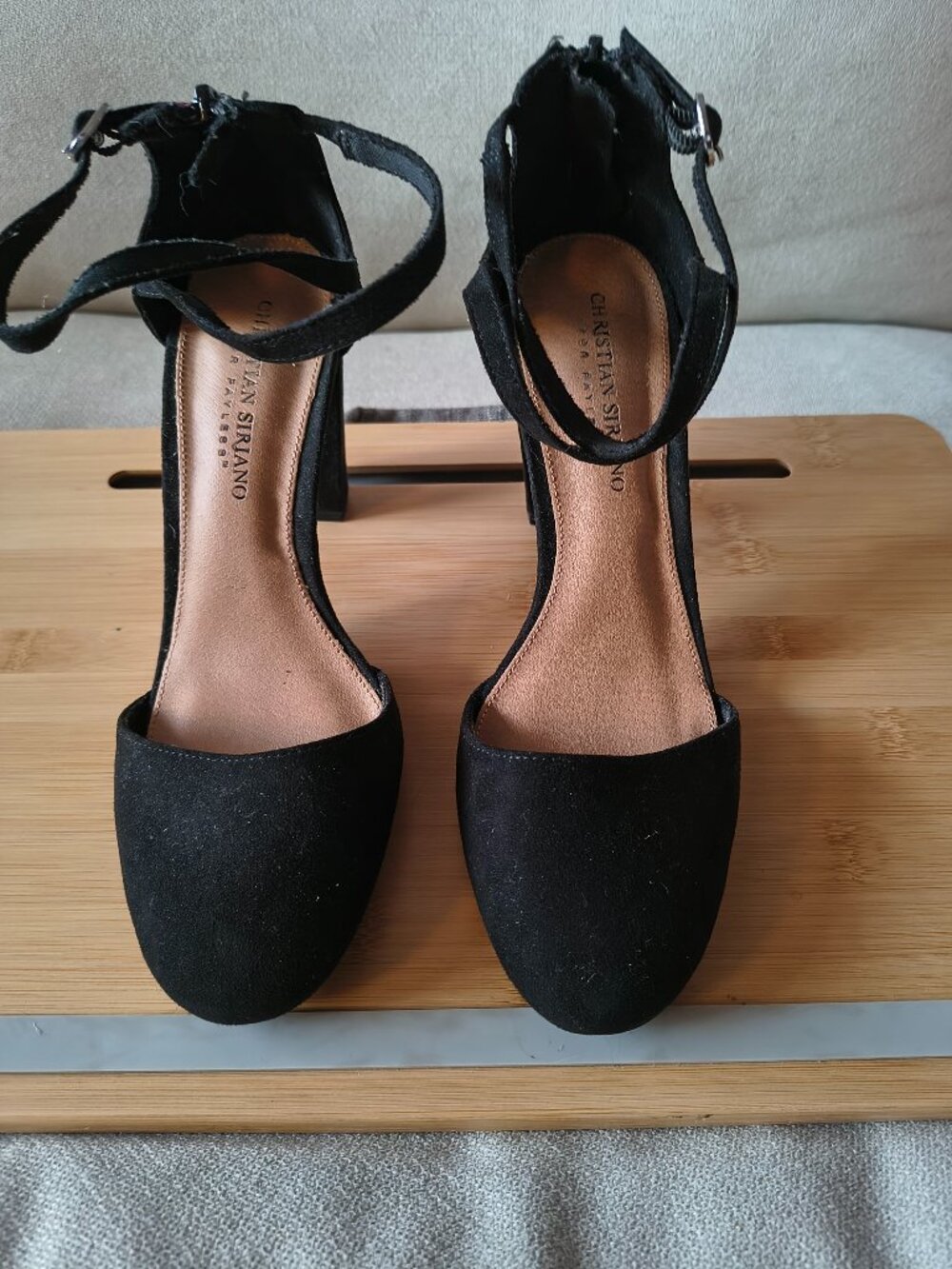 Christian Siriano for Payless Black Faux Suede Ankle Strap Heels - Size 7.5